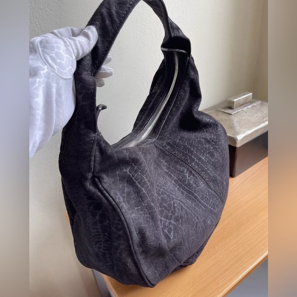 Alexander Wang Morgan Espresso Croc Embossed Suede Hobo Bag New - Picture 8 of 12